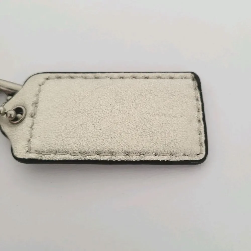 Coach Hang Tag Replacement Silver Metalic Leather Bag Charm‎ Keychain Large 2